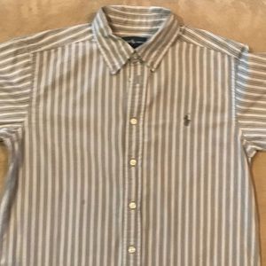 Gray striped button down polo
